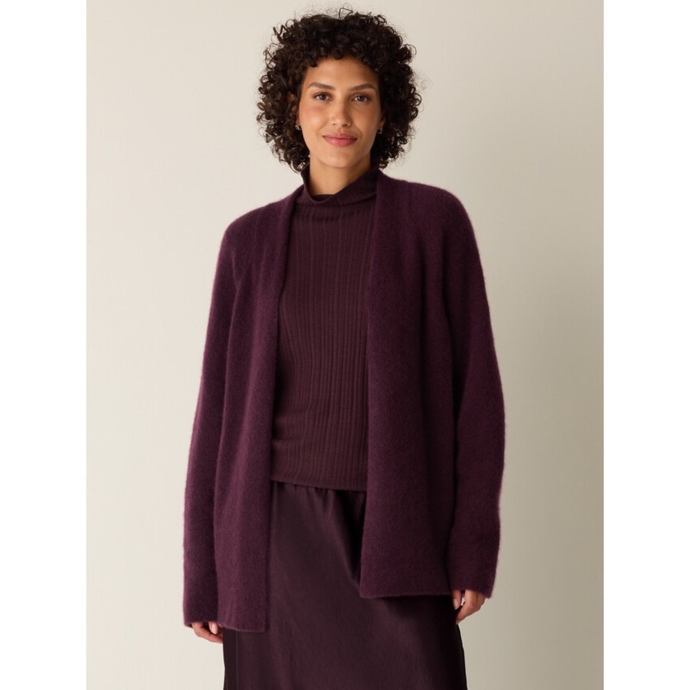 Eileen Fisher Wine Purple Open Front Cardigan Sweater XL F5MPS-K544 jacket $548